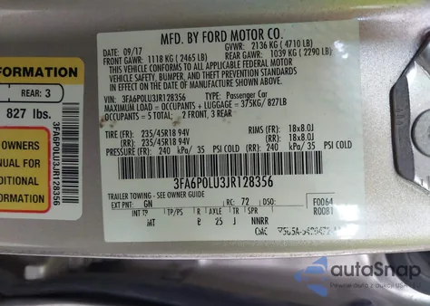 2018 Ford Fusion Hybrid Se z USA, uszkodzony, nr VIN 3FA6P0LU3JR128356